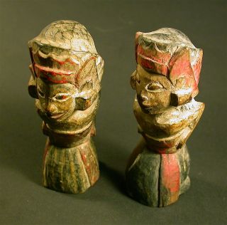2 Antique Balinese Figural Wood Carvings Probably Furniture Parts C 1900 photo