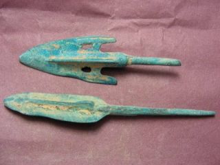 Chinese Bronze Antique 2 Arrow - Head Weapon Collection Valuable Treasure photo