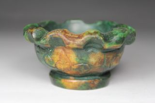 Chinese Handwork Carving Flower Old Jade Bowl photo