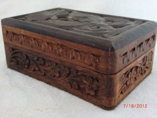 Antique Hand Carved Wood Jewelry Box India Decor photo