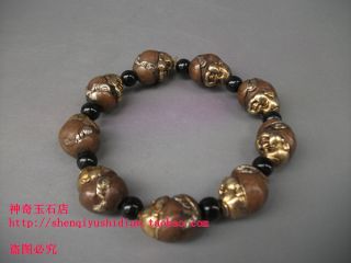 Js704 Rare,  Chinese Copper Carved Buddha ' S Head Bracelet photo