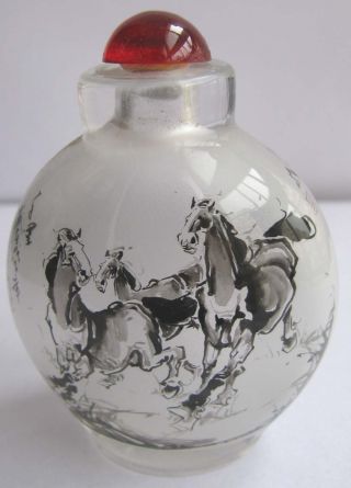 Natural Peking Glass Inner Painting Horses Snuff Bottle Collection photo