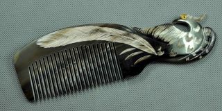Chinese Producing The Finest Ox Horn Comb Black (phoenix Carving) photo