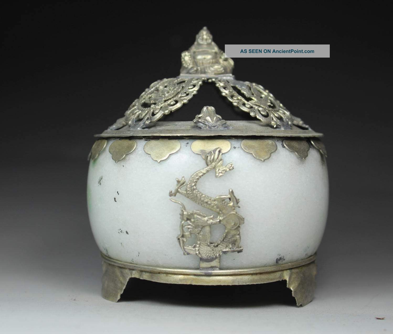 Chinese Old Jade Wonderful Handwork Armored Dragon Buddha Incense Burner Uncategorized photo