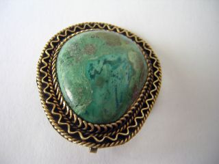 Unusual Brooch Or Pendant From Middle East/asia Green Stone And Gilded Design photo
