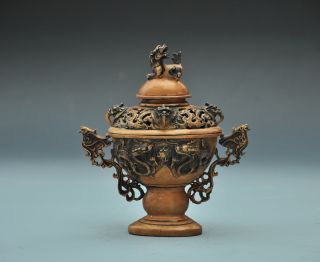Rare 19th Century Chinese Brass Incense Burner Carved 