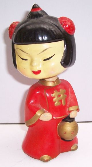 Vintage Japanese Chalkware Nodder Bobble Head Doll photo