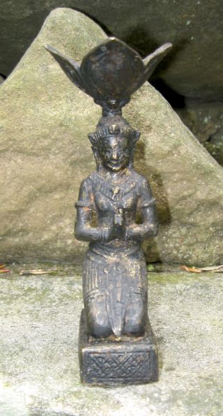 Small Bronze Praying Female Figure.  Candle Holder photo