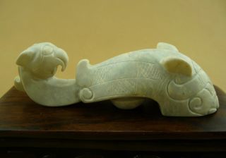 Chinese Classical Hand Carved Chicken Bone White Jade Beast Statue /10 - 034 photo