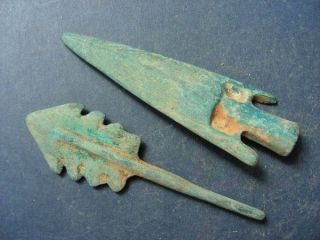 Chinese Bronze Antique 2 Arrow - Head Weapon Arrows Collection Treasure Valuable photo