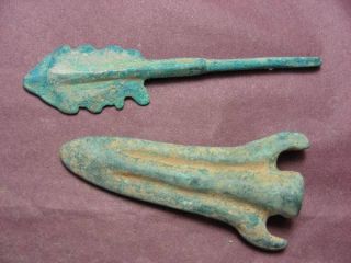 Chinese Bronze Antique 2 Arrow - Head Weapon Collection Valuable Treasure photo