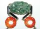 Antique Chinese Sterling Silver Carved Green Jade,  Carnelian And Onyx Bracelet Other photo 2