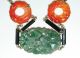 Antique Chinese Sterling Silver Carved Green Jade,  Carnelian And Onyx Bracelet Other photo 3