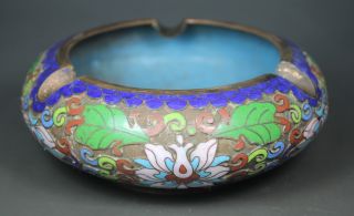 Chinese Handwork Painting Flower Old Cloisonne Ashtray photo