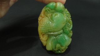 Chinese Perfect Antique Green&yellow Jade Pendant/fish&peach&leaf/hand - Carved/05 photo
