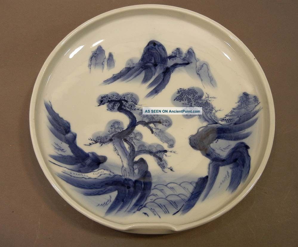 Unusual Antique 19thc Chinese Porcelain Blue & White Barber Footed Bowl Plate Plates photo