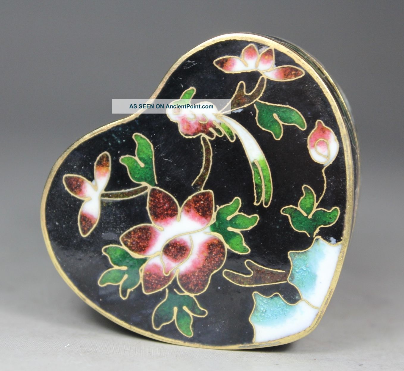Chinese Old Cloisonne Handwork Painting Flower Bird Jewel Box Boxes photo