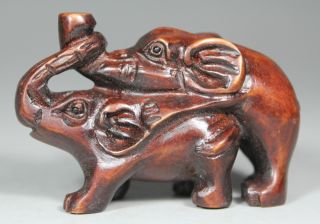 Oriental Old Boxwood Handwork Carving Elephant Netsuke photo