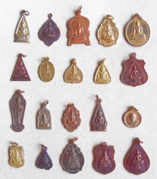 20 Thai Buddhist Buddha Lucky Antique Pendants Brass photo