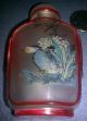 Inside Painted Red Glass Antique Snuff Bottle W/ Bluejay & Mountain Scene Snuff Bottles photo 1