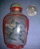 Inside Painted Red Glass Antique Snuff Bottle W/ Bluejay & Mountain Scene Snuff Bottles photo 2