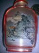 Inside Painted Red Glass Antique Snuff Bottle W/ Bluejay & Mountain Scene Snuff Bottles photo 3
