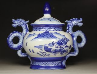 Chinese Handwork Painting Dragon Old Porcelain Pot photo