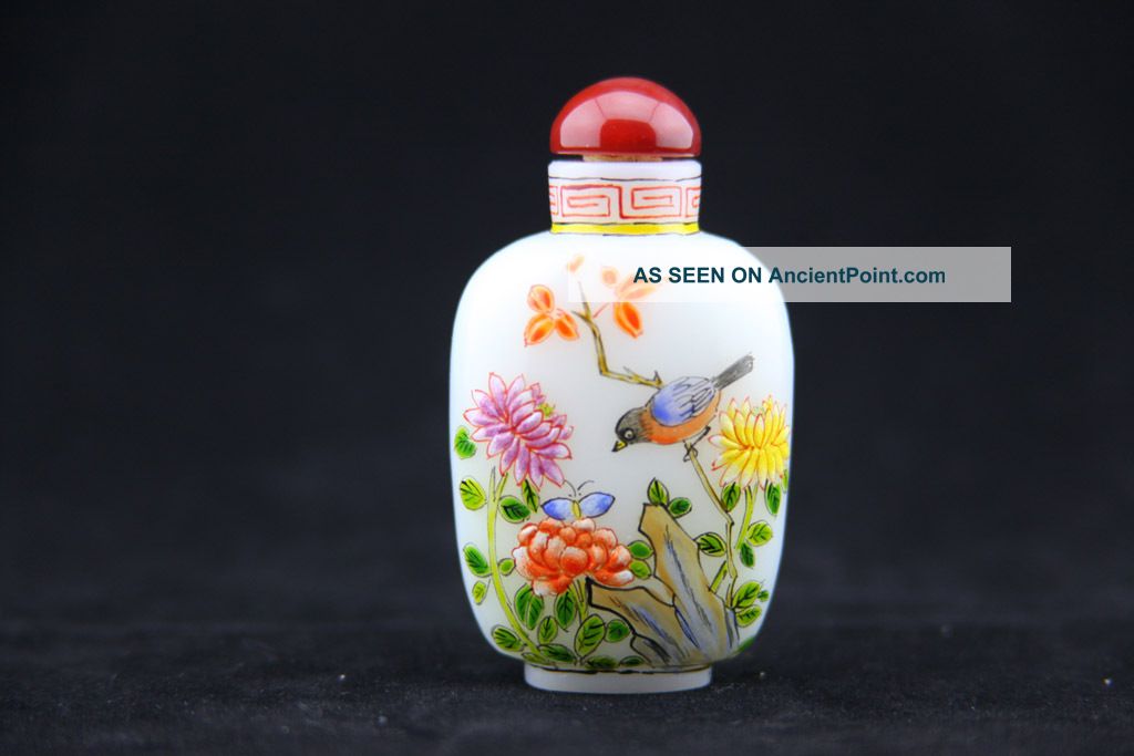 Exquisite Chinese Flower&bird Hand Painted Glass Snuff Bottle - S00009 Snuff Bottles photo
