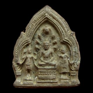 Antique Khmer Buddha Nak Poke Tablet Charm Of Lopburee Art Thai Buddha Amulet photo
