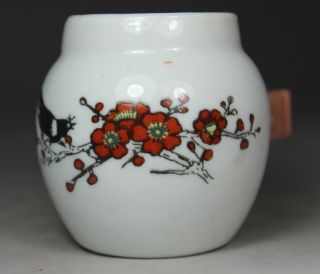 Chinese Handwork Painting Flower Bird Old Porcelain Bird Feeder Jar Pot photo