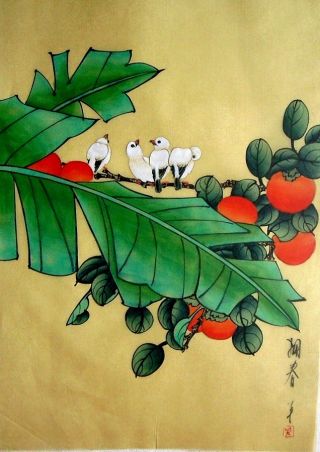 Asian Japanese Hand Painted Silk Painting Flower & Bird @658 photo