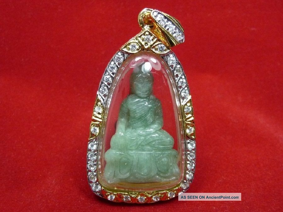 Carved Jade Buddha Chaingsean Art,  Jadeite,  Gold Casing (gp) Pendant Thai Amulet Necklaces & Pendants photo