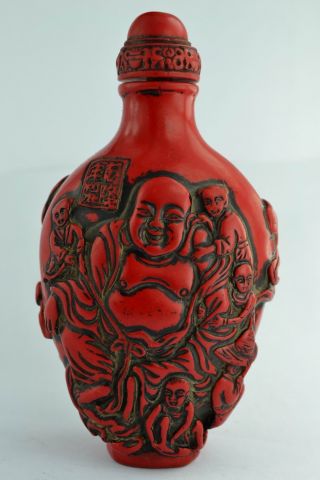 Asian Old Collectibles Decorated Wonderful Handwork Coral Buddha Snuff Bottle photo