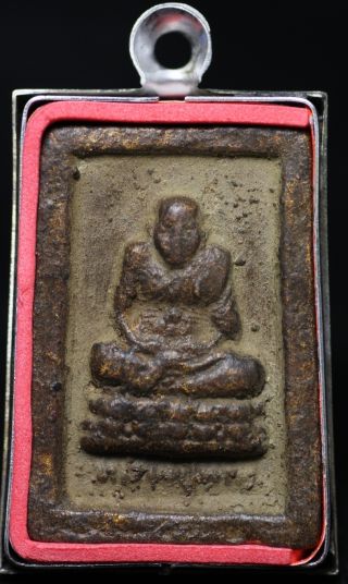 Old Earthen Clay Famous Thai Monk Lp Thuad/lp Toh Amulet In Casing photo