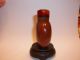 Carved Snuff Bottle - Burnt Orange Agate W/ Carnelian Agate Top And Wood Stand Snuff Bottles photo 1