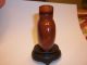 Carved Snuff Bottle - Burnt Orange Agate W/ Carnelian Agate Top And Wood Stand Snuff Bottles photo 3