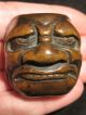 Antique Japanese Wood Netsuke Okimono Noh Mask Face Ojime,  Signed Netsuke photo 1
