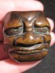 Antique Japanese Wood Netsuke Okimono Noh Mask Face Ojime,  Signed Netsuke photo 2
