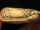 Rare Antique Japanese 象牙 Ox Bone Netsuke Free Form Dragonfly Bat Enameled Signed Netsuke photo 9