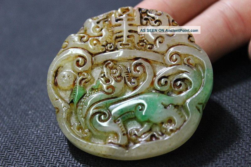 100% Chinese Perfect Old Green Jade Pendant /carved A Dragon Pendant Necklaces & Pendants photo