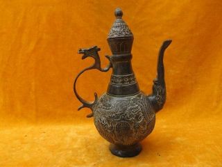 Chinese Bronze Wine Pot Carven Dragon And Phoenix Old Exquisite photo