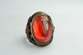 Asian Old Collectibles Decorated Handwork Zircon Cloisonne Flower Ring Aaaaa photo