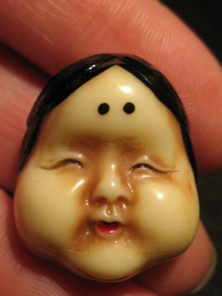 Japanese Polychrome Netsuke Okimono Noh Mask Face Ojime photo