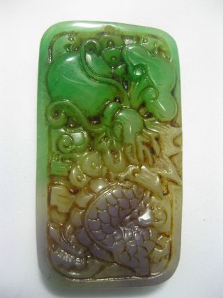 Chinese Antique Old Green Jadeite Pendant /carved Big Dragon Pendant photo