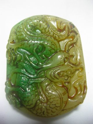 Chinese Antique Old Green Jadeite Pendant /carved Big Dragon Pendant photo