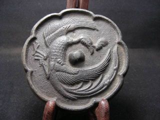 8.  5cm Antique Chinese Bronze Mirror Phoenix Carved Treasure Valuable Collection photo