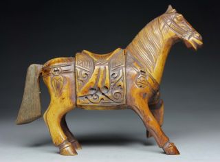 Chinese Old Bone Wonderful Handwork Carving Horse Statue photo