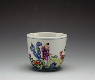 Finely Painted Antique Qianlong Famille Rose Child Rooster Porcelain Cup 18th C. photo