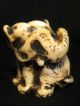 Antique Japanese Ox Bone Netsuke Ink Washed Elephant Signed,  Amazing Details Netsuke photo 3