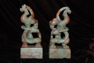 A Pair Of Old Chinese Jade Dragon Seal Of The Commander In Chief - - Wonderful@@@ photo